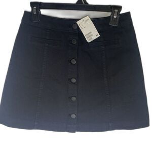 H&M Divided Denim Mini Skirt Button A-Line Classic Preppy Womens 6 Black NWT